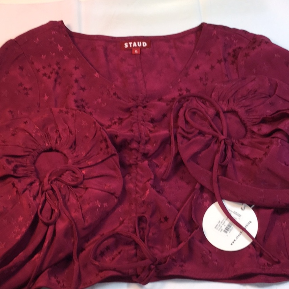 NWT Staud Mars Star Jacquard Woven Ruched Top with Ties - Picture 8 of 11